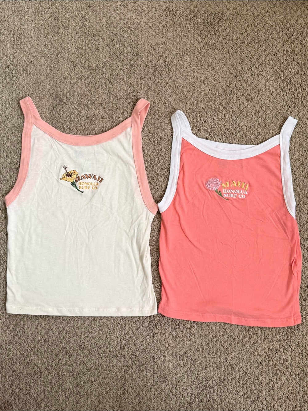 Honolua Wahine Pink & White embroidered Tank Tops - Set of 2